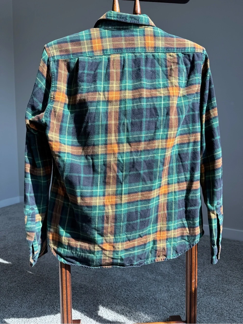J.Crew Mid-Weight Flannel Plaid Shirt Men’s M Slim Fit Green Orange Cotton
